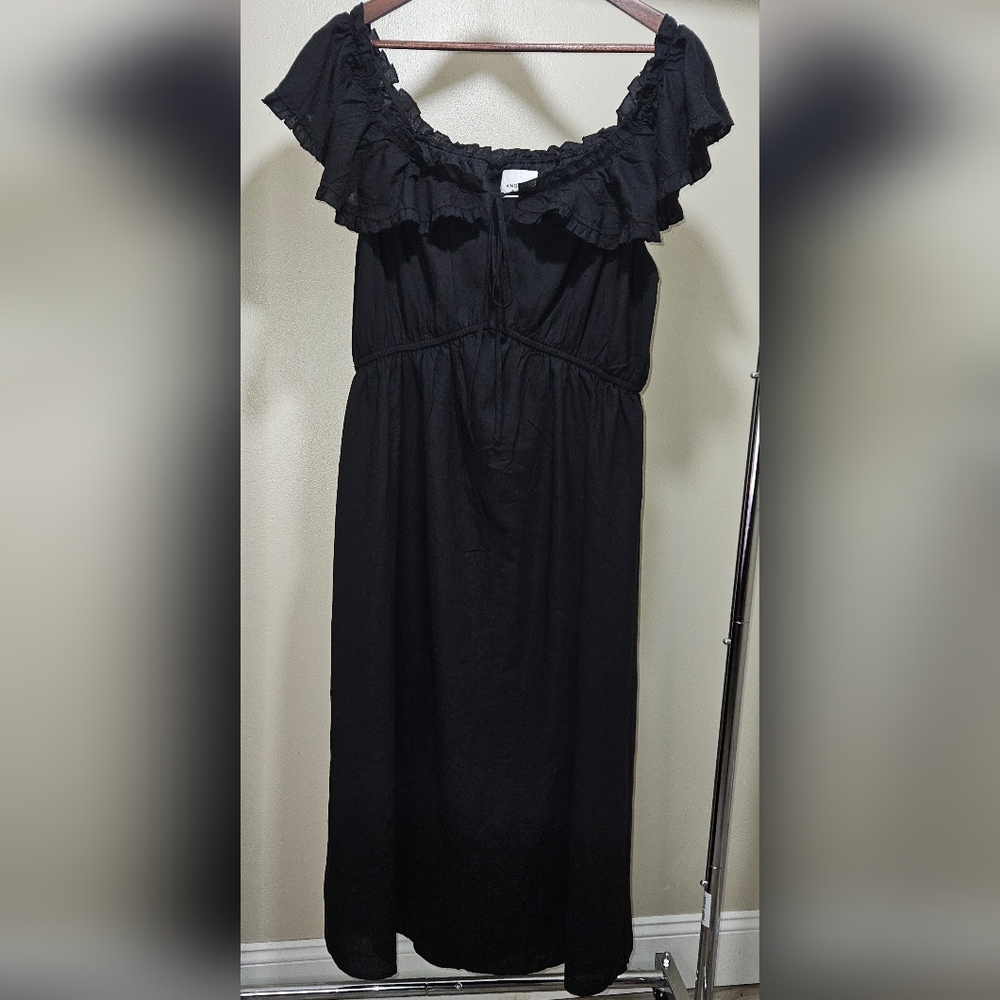 Andree By Unit Black Maxi Long Dress Size L  Off The Shoulder Ruffled Tie Front